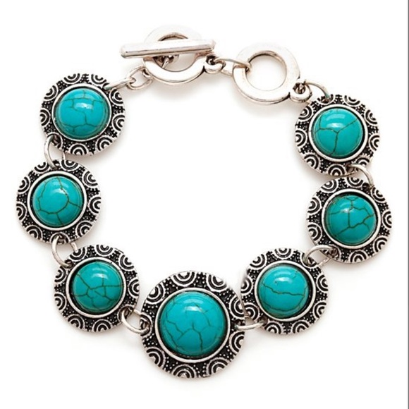 New MexZotic Blue Howlite Antique Silver Bracelet - Picture 1 of 8